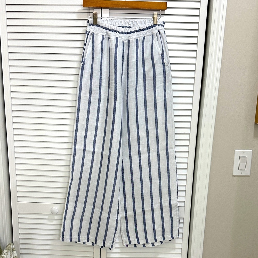 Striped Wide-Leg Linen Pants made in Italy